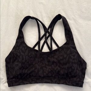 LULULEMON Black Leopard Strappy Sports Bra size 8